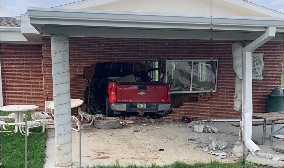 Damage to the clubhouse at Omaha's Warren Swigert Golf Course, April 26, 2023.