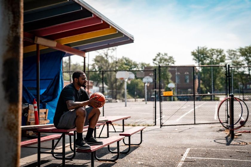 Josh Jones at the Bryant Center. NBA stars Oscar Robertson, Ron Boone and Bob Boozer and NFL stars Gale Sayers and Marlin Briscoe appeared at these courts.